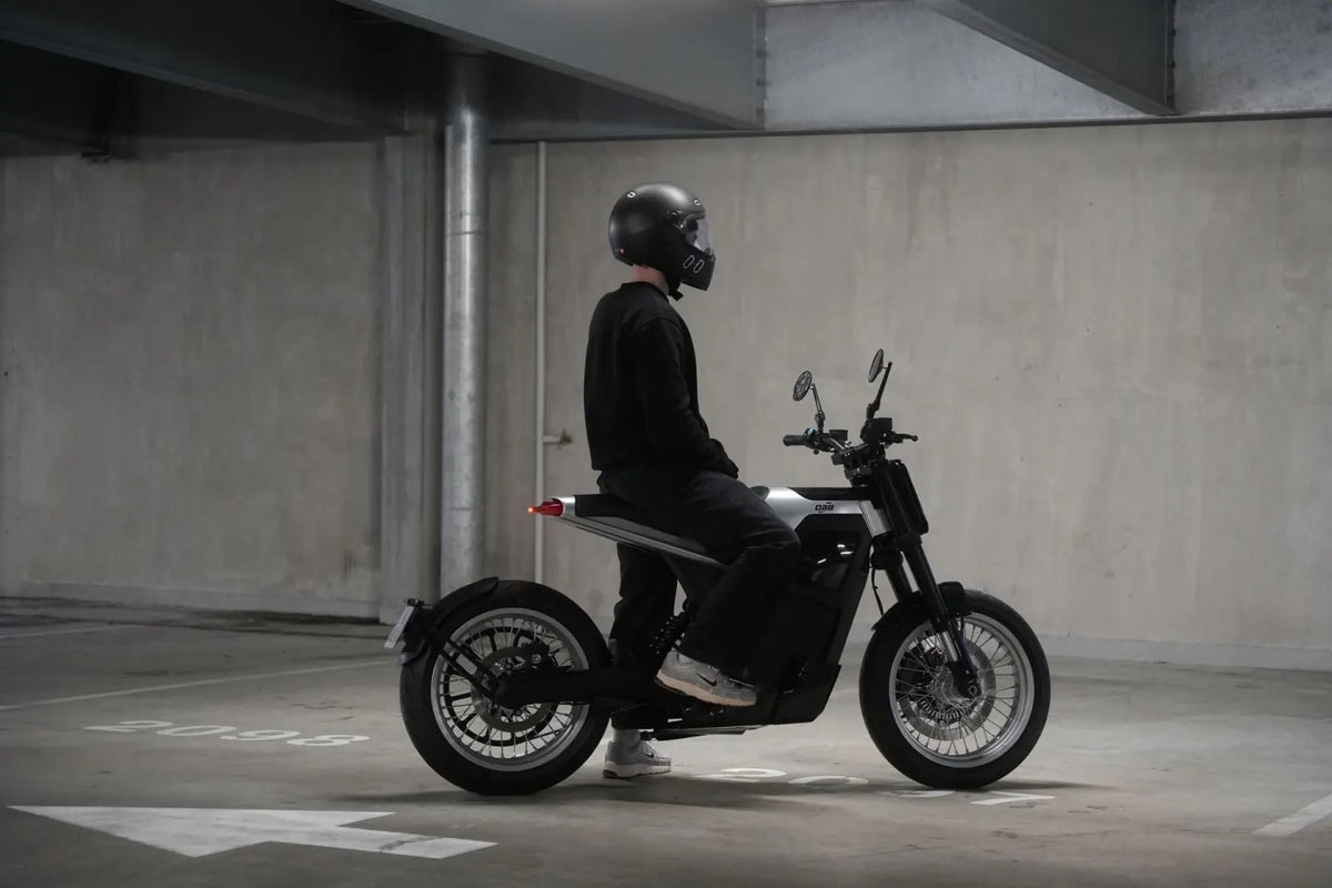 Rider on a DAB Motors electric motorcycle