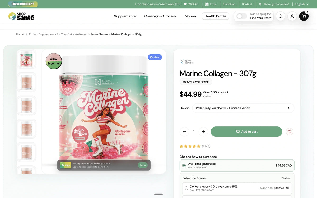 Shop Santé Shopify store homepage, on desktop